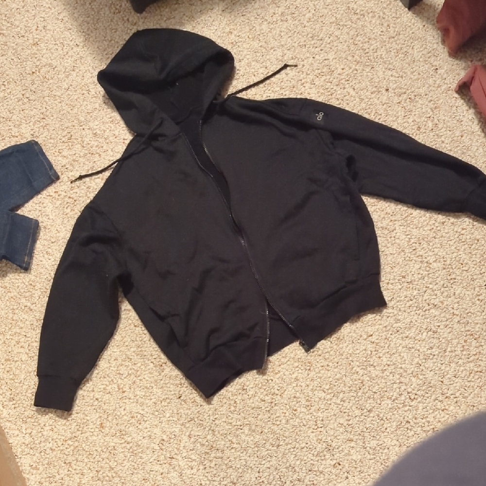 ALO Yoga Black Oversized Zip-Up Hoodie